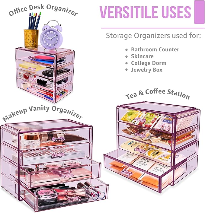 Sorbus Makeup Organizer - 4 Drawer Acrylic Make Up Organizers and Storage for Cosmetics, Jewelry, Beauty Supplies, Clear Make