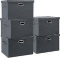 Graciadeco Large 17" 36 Quart Collapsible Stackable Storage Bins with Lids, 5 Packs Dark Gray Foldable Fabric Closet Storage 