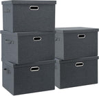 Graciadeco Large 17" 36 Quart Collapsible Stackable Storage Bins with Lids, 5 Packs Dark Gray Foldable Fabric Closet Storage 