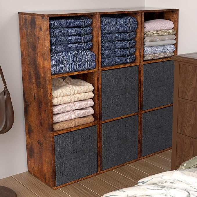 Cube Storage Organizer, 3 Cube Retro Bookshelf, Freestanding 3 Tier Open Shelf, Rustic Brown Retro Shelves for Home Office, B