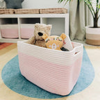 OrganiHaus Rope Baskets for Shelves - Set of 3 Woven Storage Baskets for Organizing, Closet & Toy Storage - Pink/Off-White - 