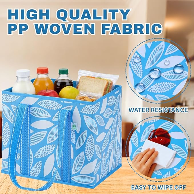 VENO 3 Pack Reusable Grocery Bags, Shopping Bags for Groceries, Tote with Handles and Hard Bottom, Foldable Shopping Cart Organizer, Water Resistant, Heavy-Duty (Spring Breeze, 6 Gallon)