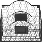 MyGift Metal Wire Basket Desk Organizer, 2 Compartment Inbox/Outbox Black Entryway Wall Mail Sorter, Office Desktop Stationer