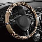 Road Comforts Leopard Steering Wheel Cover for Women, Cute Anti-Slip Microfiber Leather, Universal Fit 14.5-15 Inch Round Ste