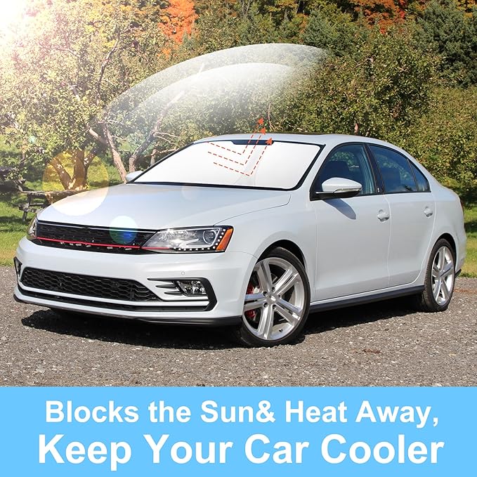 TINGLU Sun Shade for Volkswagen VW Jetta 2011-2018 Accessories Windshield Sun Shade Window Shade UV Rays Protection Sun Visor Cover with Steering Wheel Sunshade Storage Bag