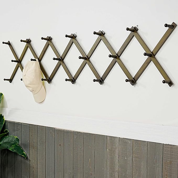 WEBI Accordion Wall Hanger,Accordion Hat Rack for Wall,Expandable Wooden Coat Rack Wall Mounted,Accordion Hook Rack for Hats,