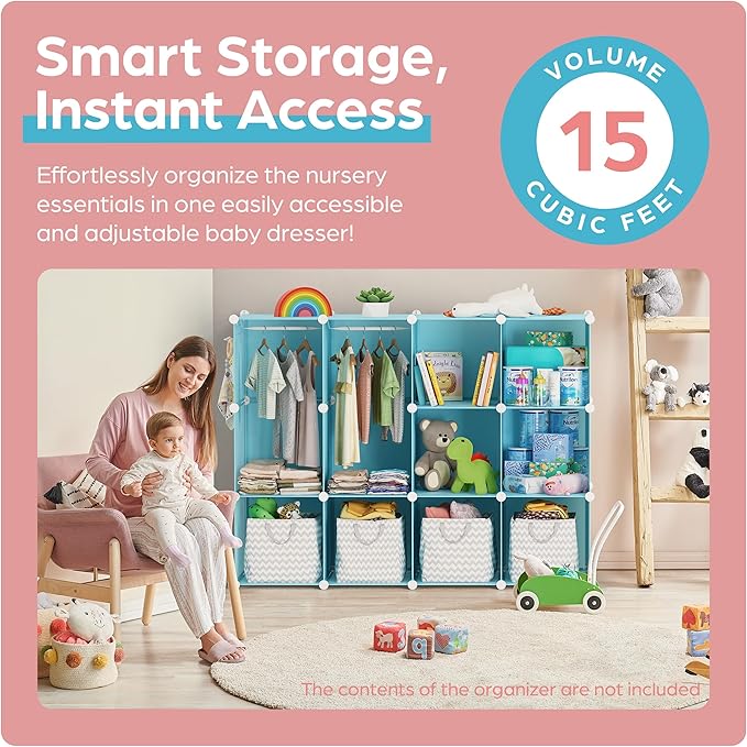 CUBEDIY Baby Closet Organizer for Nursery - Durable Baby Wardrobe Armoire for Closet - Customizable Dresser Shelves - Waterpr
