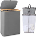 iEGrow 150L Laundry Hamper with Lid-Large Laundry Basket with Bamboo Handles, Grey Hampers for Laundry, Dirty Clothes Hamper 