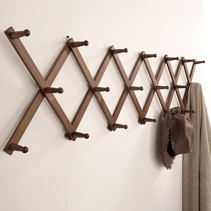 SKOLOO Hat Rack for Wall with 20 Hooks, Solid Wooden, Modern, Expandable Coat Rack Wall Mount for Coats, Hats, Bags, Baseball