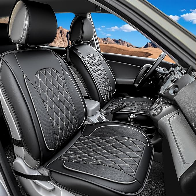 LINGVIDO Car Seat Covers for Front Seats (2 Seats) - Premium Perforated Nappa Leather,Waterproof Shield, Omni-Adapt Fit for S