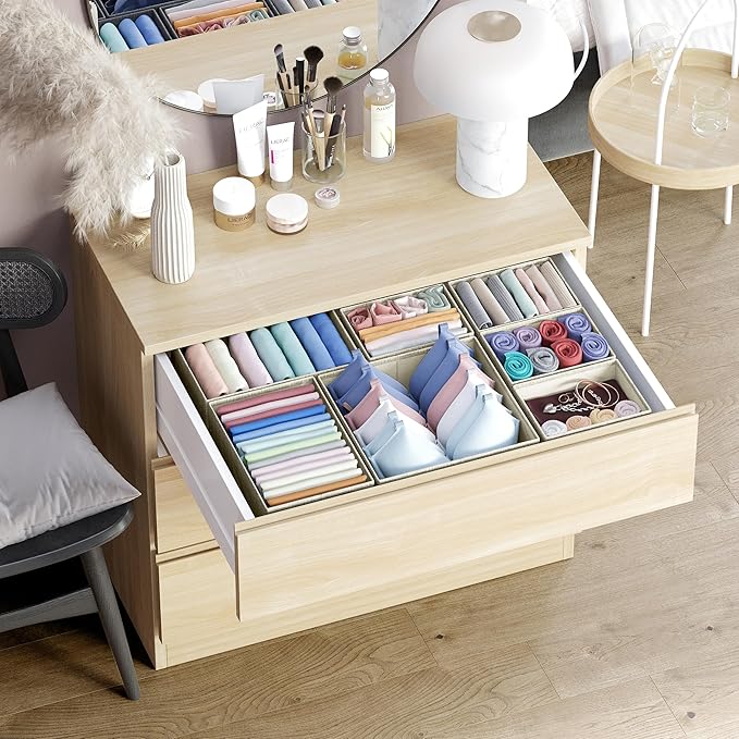 Drawer Organizer Clothes Set of 12 Beige - Dresser Organizer For Nursery, Bedroom, Closet - The Perfect Baby Clothes Organize