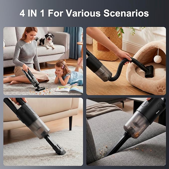 Handheld Vacuum Cordless, 5-in-1 Car Vacuum Portable Cordless 30 Mins Rapid Rechargeable Hand Vacuum Brushless Motor 19000Pa 
