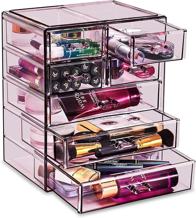 Sorbus Acrylic Makeup Organizer Set, 7-Drawer Vanity & Countertop Cosmetic Storage with Small & Wide Drawers, Purple Makeup S