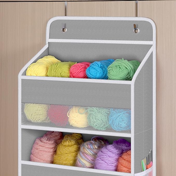 Univivi Hanging Storage Organizer Nursery Closet Cabinet Baby Storage with 5 Large Compartments 6 Side Pockets for Cosmetics,