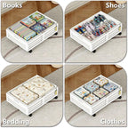 Under Bed Storage Containers with Wheels, Larger Bamboo Wood Under Furniture Storage Containers with Dust Bags，Rolling for Sh