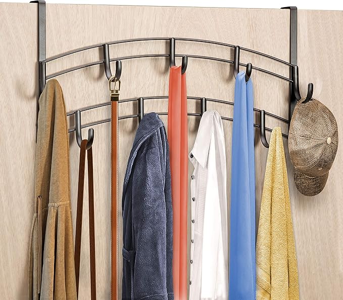 LYNK Professional® Home™ Over Door Hooks Rack - 9 Hook Over Door Hanger - Over Door Towel Rack - Hanging Towels or Clothes - 