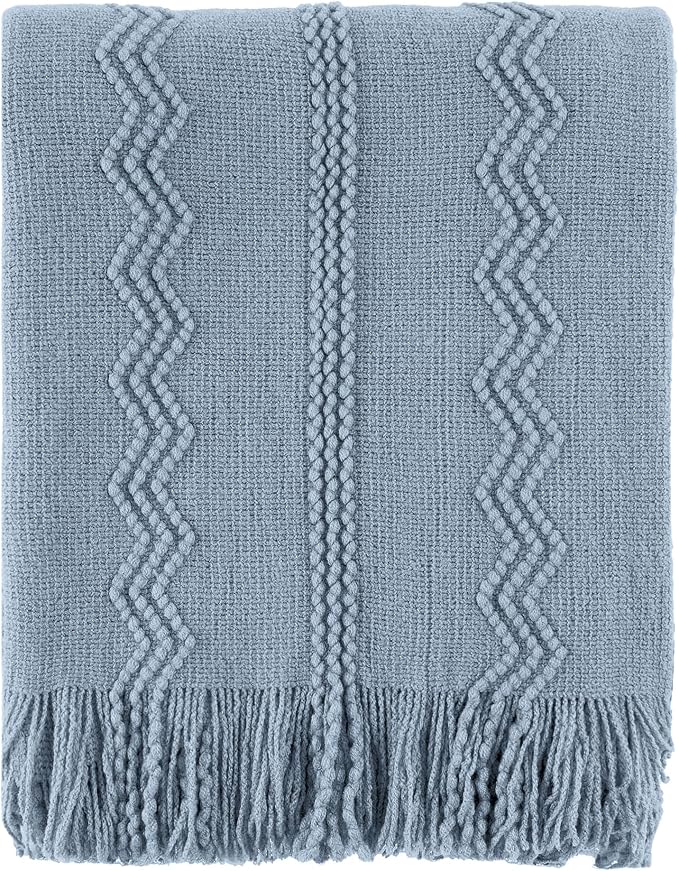 BATTILO HOME Bluish Grey Throw Blanket for Couch, Soft Knit Throws with Tassels for Home Decor, Blue Blankets and Throws for 