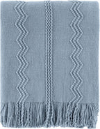 BATTILO HOME Bluish Grey Throw Blanket for Couch, Soft Knit Throws with Tassels for Home Decor, Blue Blankets and Throws for 