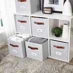 DECOMOMO Storage Bins, Cube Storage Bin with Labels, Fabric Storage Cubes for Shelves (11" / 6pcs, Light Texture Grey)