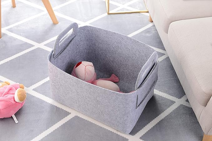 Minoisome Storage Basket Felt Storage Bin Collapsible& Convenient Box Organizer with Carry Handles for Office Bedroom Closet 