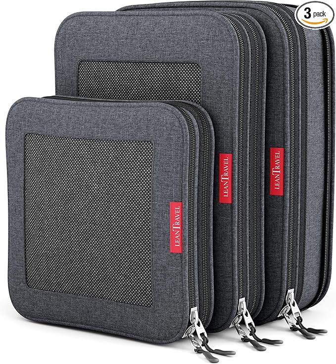 LeanTravel Premium Compression Packing Cubes for Travel - Suitcase Organizer Bags with Double Zipper & Breathable Mesh Panel 