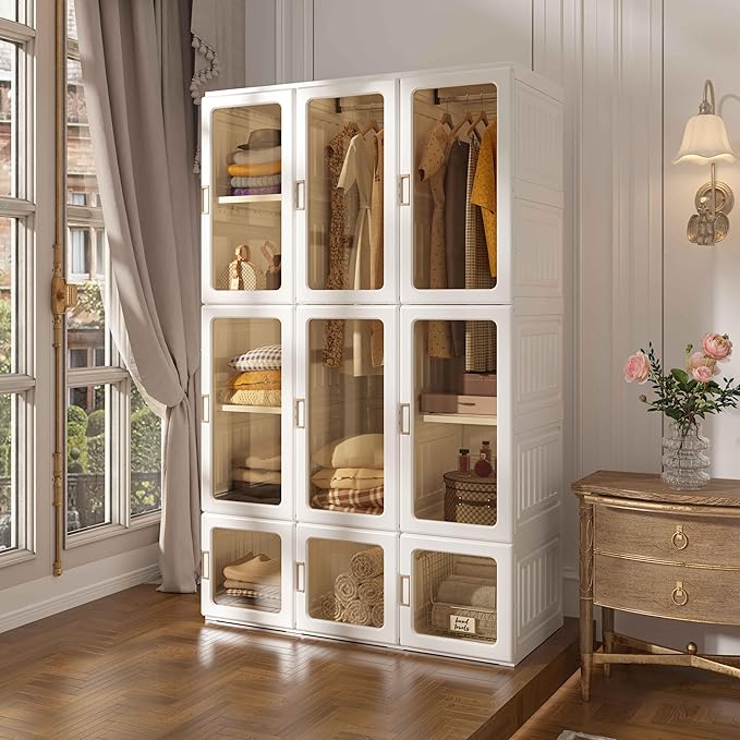 ANTBOX Portable Wardrobe Closet Storage Organizer for Clothes,Suitable for Living Room, Bedroom,Plastic Wardrobe with Magneti
