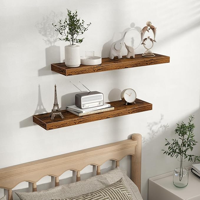 Fun Memories Floating Shelves for Wall, Rustic Wood Wall Mounted Shelves for Bathroom, Bedroom, Living Room and Kitchen, Stor