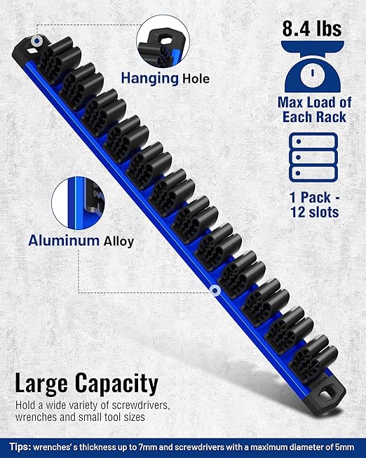 WORKPRO Magnetic Screwdriver Organizer and Wrench Organizer, Aluminum Rail Magnetic Tool Organizers, Tool Holder, Tool Box Or