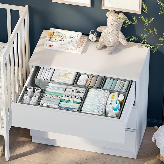 Drawer Organizer Clothes Set of 12 Grey - Dresser Organizer For Nursery, Bedroom, Closet - The Perfect Baby Clothes Organizer