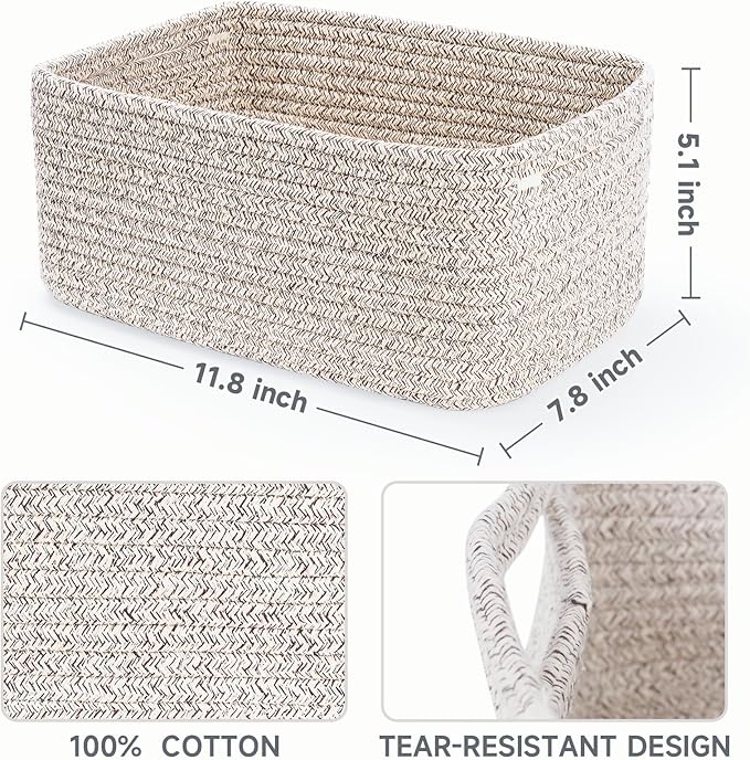 3-Pack Small Storage Baskets for Organizing | Woven Shelf Toy Basket | Rope Baskets for Gifts Empty | Closet Organizer Bins w