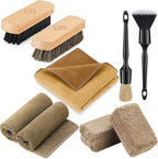 Fantasticlean 9PC Car Detailing Kit，Boars Hair Brush，Horse Hair Bristle，Suede-Coral Cloth，Car Dust Brush，Microfiber Towel & A