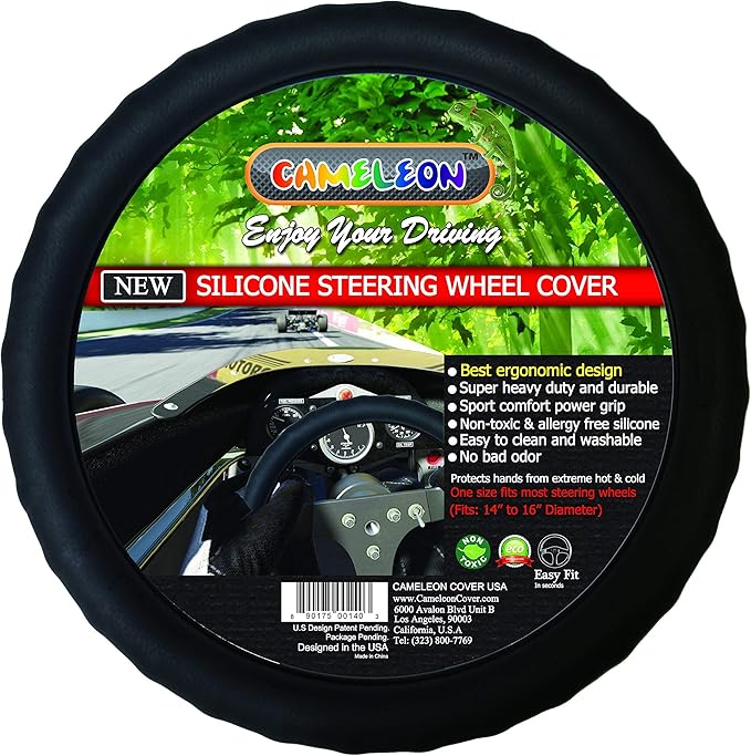 Silicone Black Steering Wheel Cover- Racing Power Grip-Ergonomic Handling (Black)