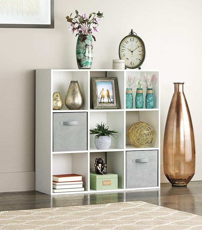 Whitmor 9 Cube Storage Organizer, 3 Tier Stackable MDF Bookcase, Open Storage Display Bookshelf, Storage Cabinet for Living R