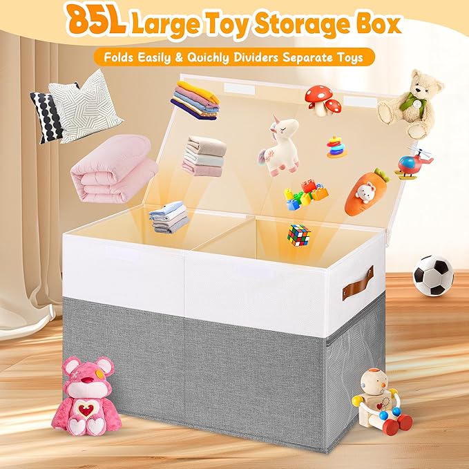 Mabahoo Large Toy Box, Collapsible Sturdy Storage Chest With Lids, Kids Toy Chest Storage Organizer Toddler Bin Boxes for Liv