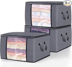 3 Pack Clothes Storage Bags, 90L Large Blanket Storage Bag Comforter Storage Bin with Reinforced Handle and Lid Foldable Clos