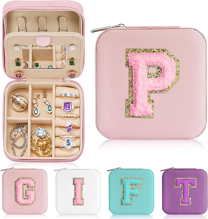 Parima Jewelry Organizer Box, Small Jewelry Box for Women Girls Initial P Travel Jewelry Case Small Jewelry Organizer Box Tra