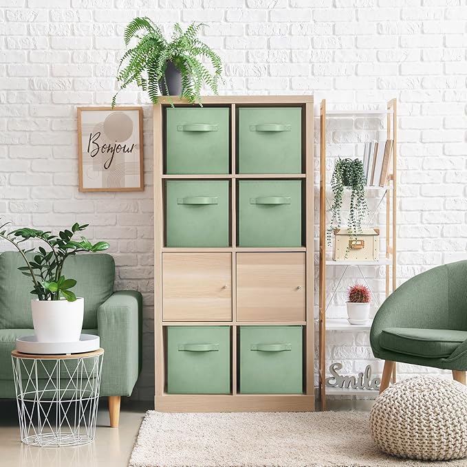 Sorbus Foldable Storage Cubes - 6 Pack, 11 Inch, Sage Green, Fabric, Foldable, Storage and Organization, Versatile Use, Colla
