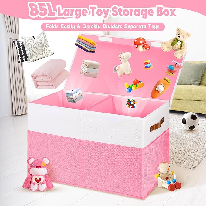 Mabahoo Large Toy Box, Collapsible Sturdy Storage Organize Chest Boxes With Lids, 25"x13"x16" Kids Toy Chest Bin Baskets for 