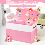 Mabahoo Large Toy Box, Collapsible Sturdy Storage Organize Chest Boxes With Lids, 25"x13"x16" Kids Toy Chest Bin Baskets for 