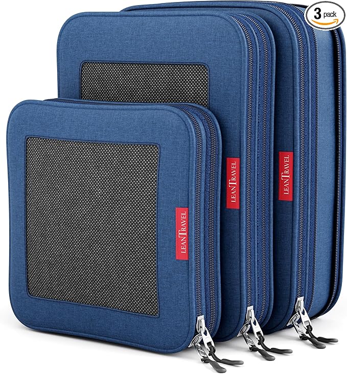 LeanTravel Premium Compression Packing Cubes for Travel - Suitcase Organizer Bags with Double Zipper & Breathable Mesh Panel 