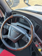 18-Inch Genuine Leather Steering Wheel Cover for Semi Trucks – Wood Grain Imitation Finish, Heavy-Duty Non-Slip Grip, Durable and Comfortable Interior Upgrade