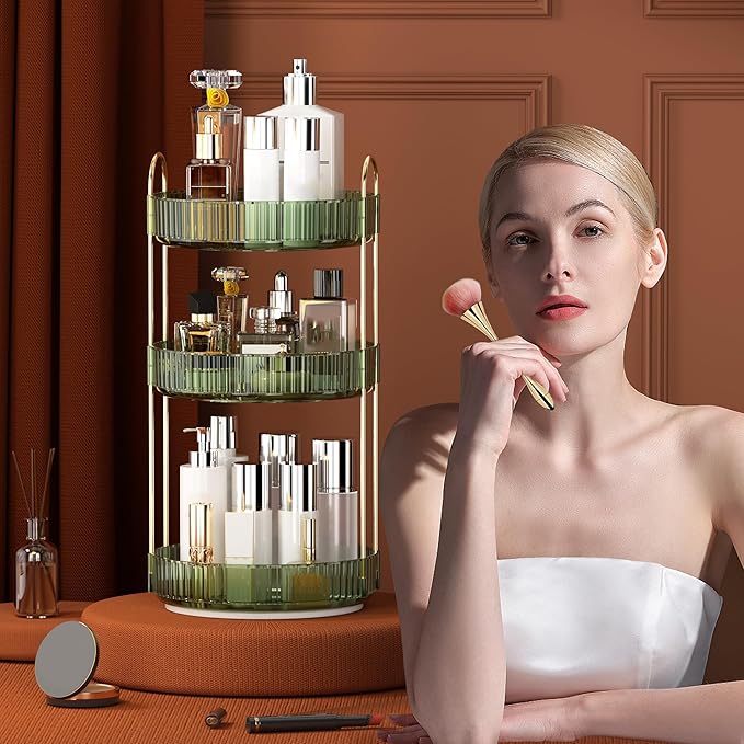 YCIA&DONE 360 Rotating Makeup Organizer and Storage for Vanity Countertop 3 Tiers, High Capacity Cosmetic Skincare Perfume Or