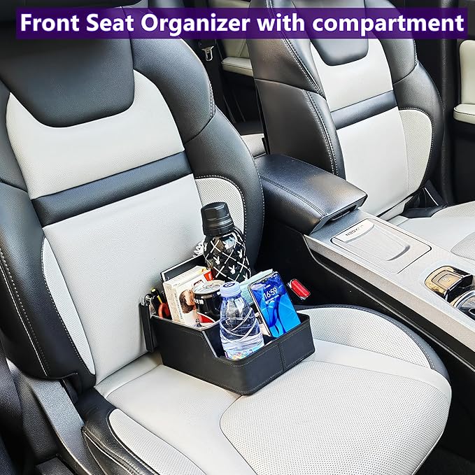 Car Storage Organizer Between Seats,Center Console Armrest Storage Box Back Seat Organizer with Small Compartment Car Interior Storage Box,Cup Holder Tray with Non-slip Mat(Black)