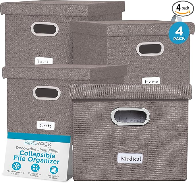 Internet's Best Collapsible File Storage Organizer with Lid - Decorative Linen Filing & Storage Office Box – Hanging Letter/L