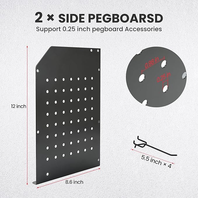TRZZ 2-in-1 Power Tool Organizer Wall Mount, 3-Layer Drill Holder with 2 Side Pegboards, 8 Drill Holders, 4 Hooks, and 1 Dril