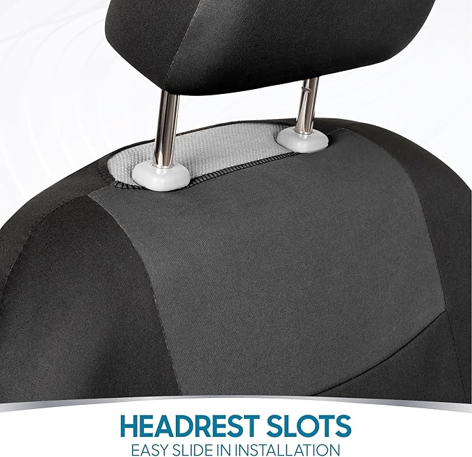 BDK PolyPro Car Seat Covers Full Set in Charcoal on Black – Front and Rear Split Bench for Cars, Easy to Install Cover Set, A