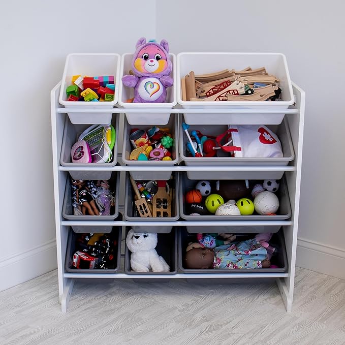 Humble Crew Toy Storage Organizer with 12 Removable Storage Bins for Kids Playroom, 4-Tier Toddler Toy Organization and Stora