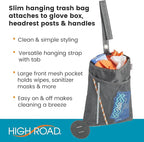 High Road TrimTrash Hanging Car Garbage Bag - Slim and Leakproof Car Trash Bag with Magnetic Closure and Storage Pocket - Attaches to Seat, Glovebox or Console