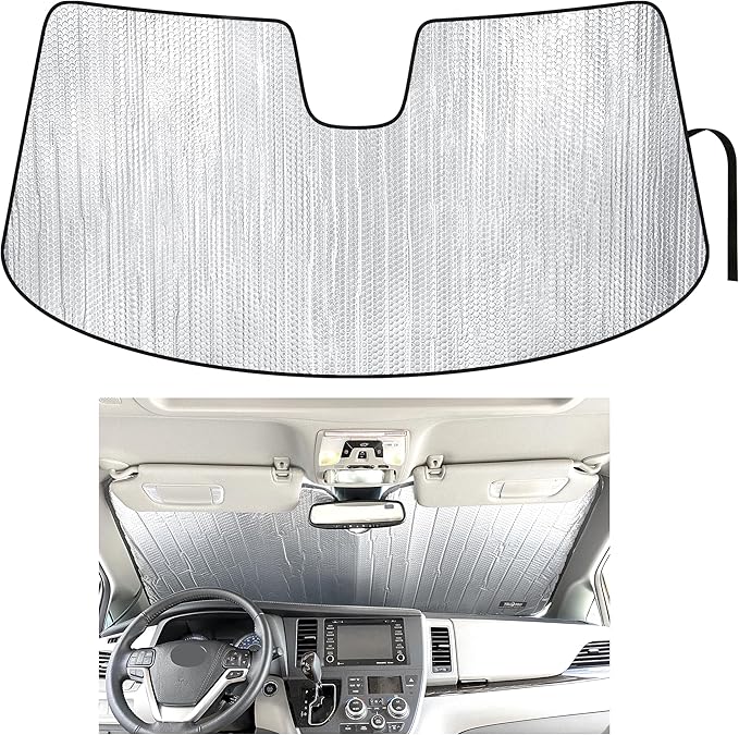 YelloPro Auto Custom Fit Front Windshield Sunshade Protector for 2011 2012 2013 2014 2015 2016 2017 2018 2019 2020 Toyota Sienna Minivan, L, LE, SE, XLE, Limited, Sun Shade Accessories, Made in USA