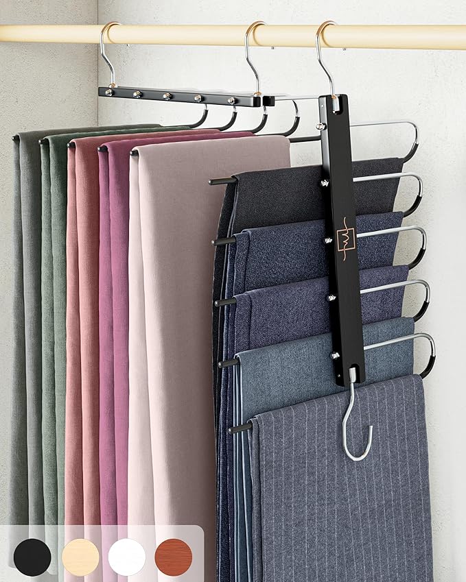 MORALVE Pants Hangers Space Saving - 2 Pack European Beechwood Scarf and Jean Hangers - Closet Organizer and Space Saver Pant